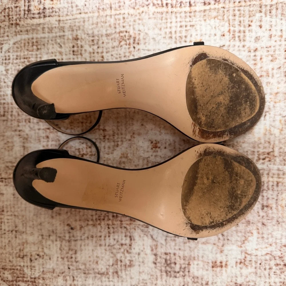 Stuart Weitzman Black Leather Nudist Ankle Strap shoes|sandals|Heels sz 10 - Picture 8 of 15